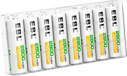 EBL Pack of 8 AA Batteries 2800mAh High Capacity Precharged Ni-MH AA Rechargeable Batteries...