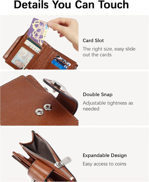 BOSTANTEN Women Leather Wallet Small RFID Blocking Bifold Zipper Pocket Wallet Card Case with ID Window Brown...