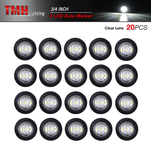 (Pack of 20) TMH 3/4 Inch Mount White LED Clearance Bullet Marker lights, Side LED marker lights for trailer Truck RV Car Bus Van...