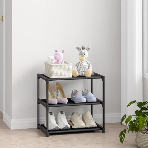 3 Tier Small Shoe Rack, Narrow Stackable Kids Toddler Adult Shoe Storage Organizer Shelf for Closet Floor Front Door Entrance Entryway, Free Stand...