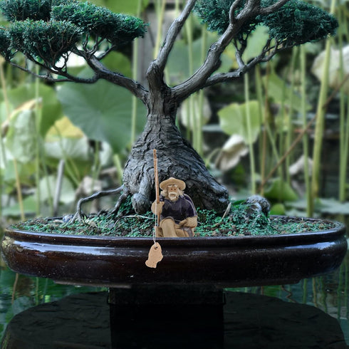 DOITOOL Mini Fisherman Figurine, Miniature Ceramic Fisherman Bonsai Figurine, Chinese Mudman Sitting Fishing Garden Statue Ornament for Micro Land...