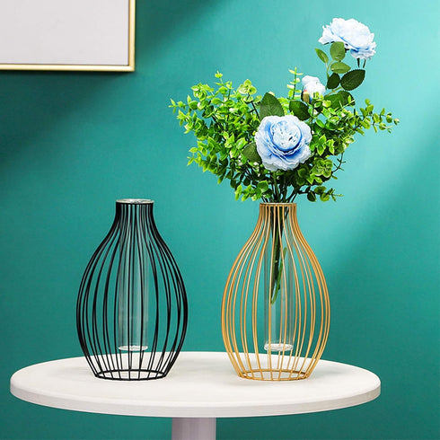 keebgyy Metal Rack Stand Clear Flower Vase Glass Vases Set, Nordic Style Lantern Glass Iron Art Plant Containers for Office Home Wedding Decorate(...