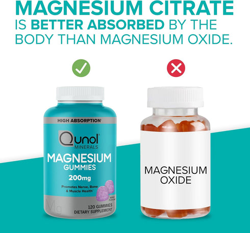 Qunol Magnesium Gummies for Adults, 200mg Magnesium Citrate Gummies, High Absorption Magnesium Supplement, Supports Nerve Health, Bone Health, Mus...