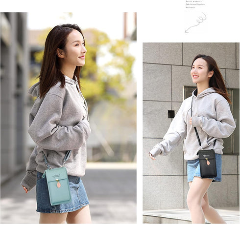 FuninCrea Crossbody Phone Bag, PU Shoulder Bag With Zipper, Mobile Phone Wallet Bags with Three Layers Metal Leaves...