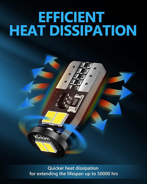 Yorkim 194 LED Bulb White CANBUS Error Free T10 LED 6-SMD 2835 Chipsets 2825 168 W5W Bulb No Polarity Replacement Bulbs for Map Dome Trunk Liscens...