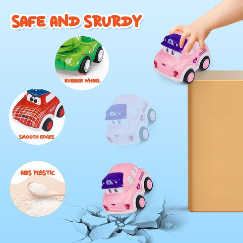 Baby Toy Cars for 1 Year Old Boy, Mini Pull Back Trucks with Playmat for Toddler Age 12-18 Months, 12PCS Infant Friction Powered Push Vehilces, Ca...