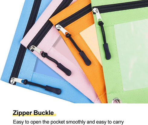 Pencil Pouches for 3 Ring Binder, 2 Pack Binder Pencil Case with Zipper Puller, 2-Tier Clear Window Oxford Pencil Holder Stationery Organziers Bag...