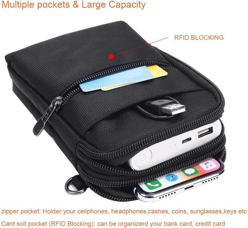 Crossbody Cell Phone Bags w/RFID Blocking-Casual Water Resistant Nylon Fanny Pack/Waist Phone Purse Pouch Crossbody Wallet Phone Bag Mini Shoulder...