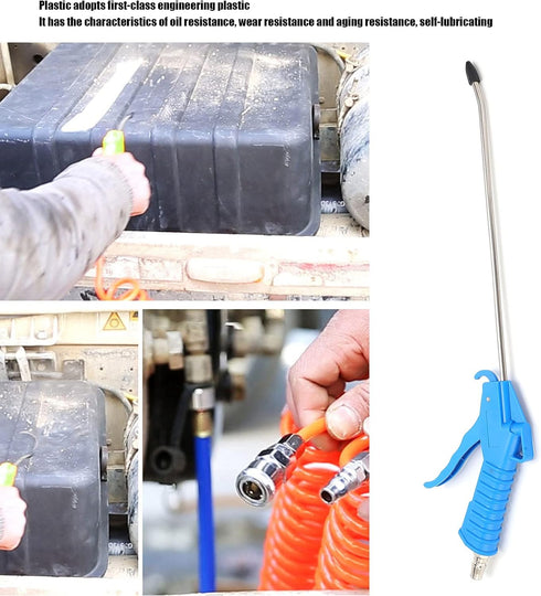 Air Blow Gun with 10" Long Angled Nozzle, Long Reach Industrial Air Blow Gun, Pneumatic Air Compressor Accessories Cleaning Tool, Stainless Steel ...