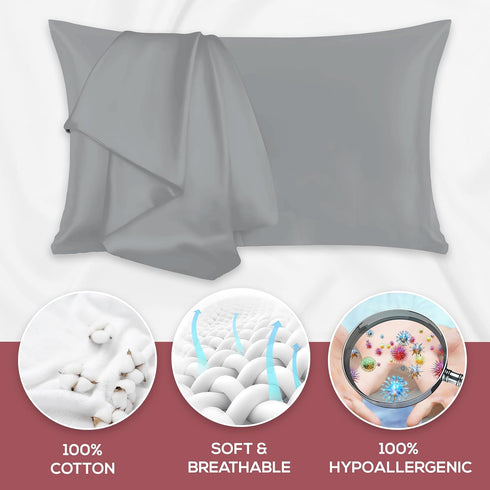 Superity Linen Pillow Cases Queen Size - Envelope Enclosure - 2 Pack - 100% Soft and Comfortable Premium Cotton - Grey...