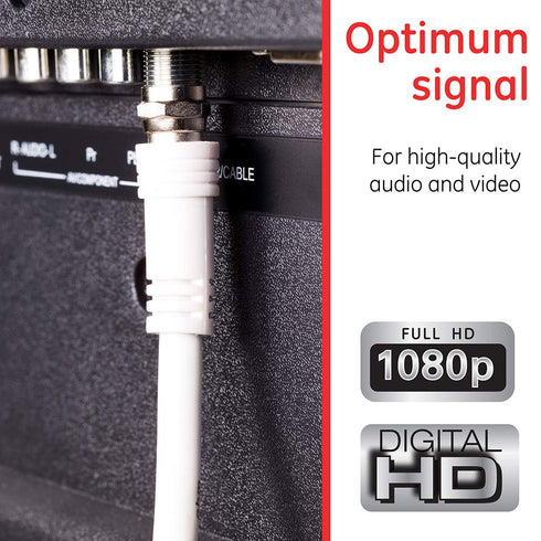 GE RG6 Coaxial Cable, 6 ft. F-Type Connectors, Double Shielded Coax, Input Output, Low Loss Coax, Ideal for TV Antenna, DVR, VCR, Satellite Receiv...