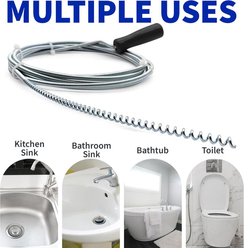 Professional Slow Drain Cleaner and Clog Remover - 10-Foot Metal Snake for Hair, Food, Debris, and Garbage Removal from Pipes, Plumber Tools...