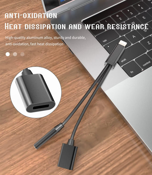 iPhone AUX Adapter for Headphone Jack Cable Dongle 2in1 Lightning to 3.5mm Splitter Apple Charger Cord MFI Certified Audio adaptador para Earbud M...