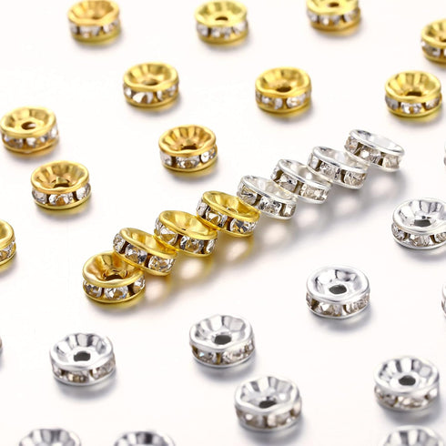 Hicarer 800 Pieces Round Rondelle Spacer Beads Crystal Rhinestone Loose Charm Beads for Jewelry Making(6 mm,Gold, Silver)...