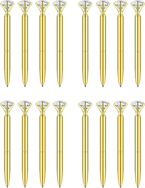 16 Pieces Gold Diamond Pens with Bling Crystal Diamond Top for Wedding, Women Girls Gift with Black Ink Writing(16 Pack Of Gold)...