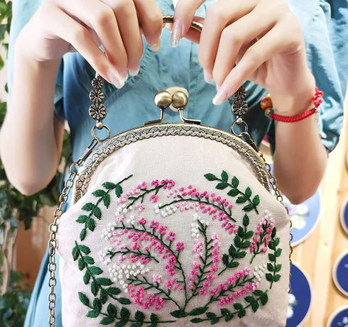 Gogobear Embroidery Beginner Kits for Adults, DIY Wallet/Purse/Handbag with Pattern & Instructions, Included Embroidery Cloth Bag/Chain/Craft Stam...
