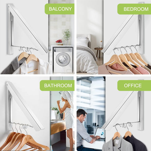 LIVEHITOP Wall Mounted Clothes Hanger, Foldable Clothes Airer Coat Rail Space Saving Dryer Rack for Laundry Bedroom Hotel RV (Silver)...