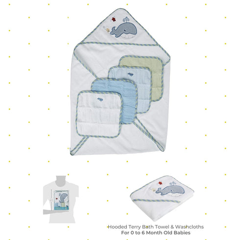 Spasilk Bath Hooded Towels & Washcloths Set for Babies, Hooded Terry Bath Towel & 4 Washcloths, Blue...