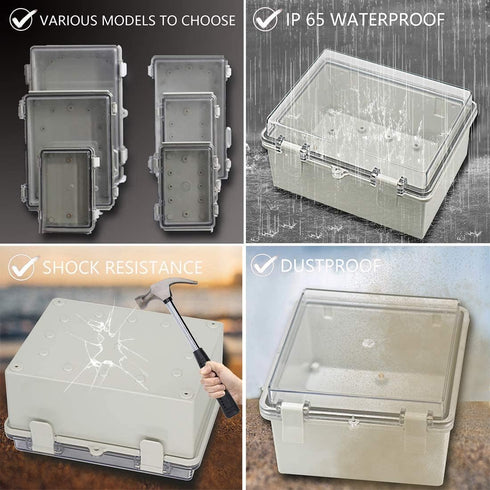 Zulkit Junction Box ABS Plastic Dustproof Waterproof IP65 Electrical Boxes Hinged Shell Outdoor Universal Project Enclosure Clear Cover with 2 Cab...