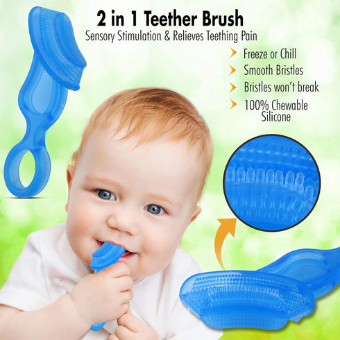 Brilliant Oral Care Baby’s First Toothbrush, Smooth Silicone Bristles Gently Clean Tender Teeth and Gums, for Ages 4+ Months, Blue, 2 Pack...