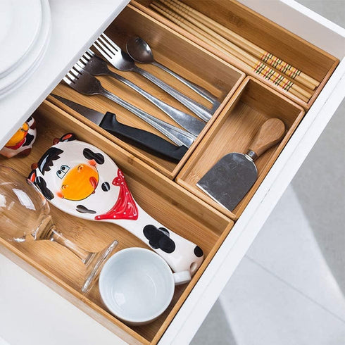 Bamboo Drawer Organizer - Kitchen Utensil Organizer Silverware Tray Cutlery Holder?Office Desk Supplies and Accessories (12x5.9x2.6 inch)...