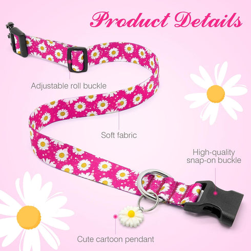 BiPawTi Floral Dog Collars for Medium Dog - Soft Cute Dog Collars for Girls Dog Pretty Flower Collar with Daisies Charms, Gift for Female Male Boy...
