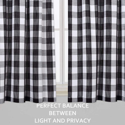 CAROMIO Cafe Curtains 45 Inch Length, Buffalo Plaid Gingham Pattern Rod Pocket Half Window Curtains for Kitchen Bathroom Window Curtain, Black and...