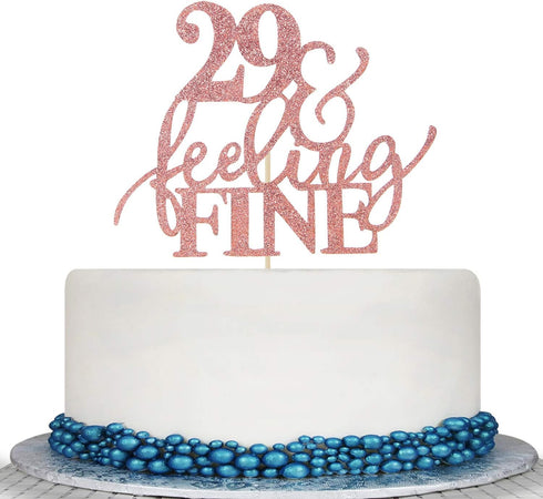 Glitter Rose Gold 29&Feeling Fine Cake Topper -Cheers to 29 Years Cake Topper -Anniversary or Vow Renewal Decoration Ideas...
