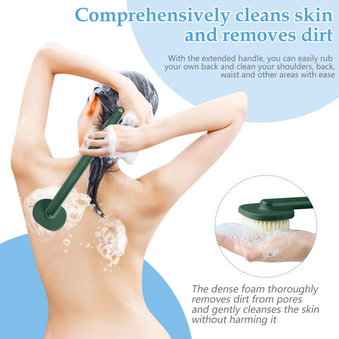 Long Handle Bath Massage Cleaning Brush, Bath Shower Brush with Soap Dispenser, Back Scrubber for Shower, Removable Back Brush Body Wash Brush, wi...