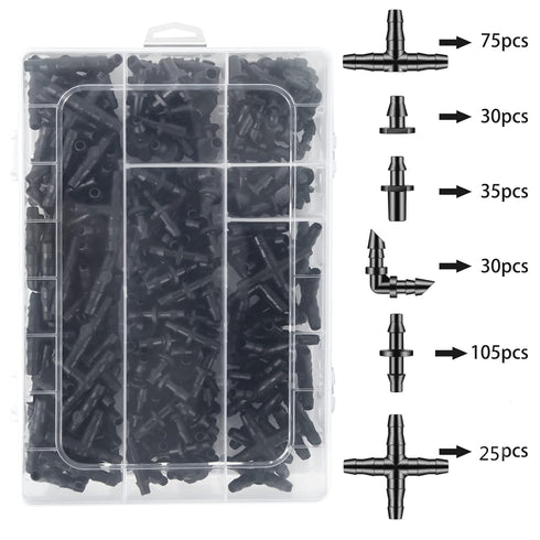 300 Pcs Barbed Connectors Drip Irrigation Fittings Kit, 1/4" Drip Irrigation Kit for Garden Flower Pot Greenhouse Lawn (Straight Barbs,Single Barb...