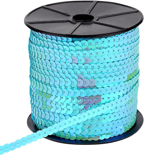 PH PandaHall 100 Yards Light Blue Sequin Trim 6mm Wide Flat Sequin Strip Spangle Sequins Paillette Trim Spool String Sequins Ribbon Shiny Trims fo...