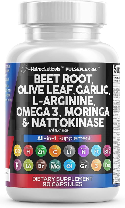 Beet Root Capsules 6000mg Olive Leaf 6000mg Nattokinase 4000 FU Garlic Extract 2000mg L-Arginine 400mg Omega 3 Red Yeast Rice Hibiscus Danshen - H...