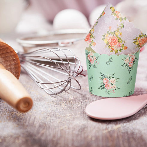 Uiifan 60 Pcs Floral Paper Baking Cups Disposable Greaseproof Baking Cups Bulk Floral Muffin Baking Cups Flower Cupcake Wrappers for Birthday Wedd...