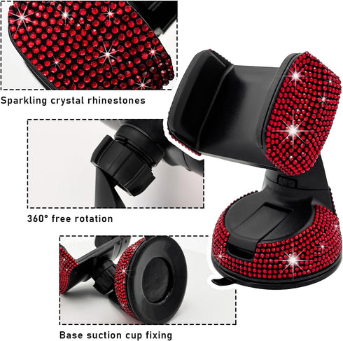 Bling Car Phone Holder, 360 Degree Adjustable Crystal Auto Dashboard Air Vent Cell Phone Mount, Universal Car Phone Holder Mount for Windshield Da...