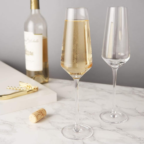 Viski Raye Angled Crystal Champagne Flutes Set of 2 - Premium Crystal Clear Glass, Modern Stemmed, Champagne Glass Gift Set - 8oz...