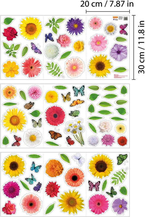 Spring Window Clings Spring Decorations Summer Window Clings Double-Sided Reusable Anti-Collision Peel and Stick Removable for Glass Summer Bouque...