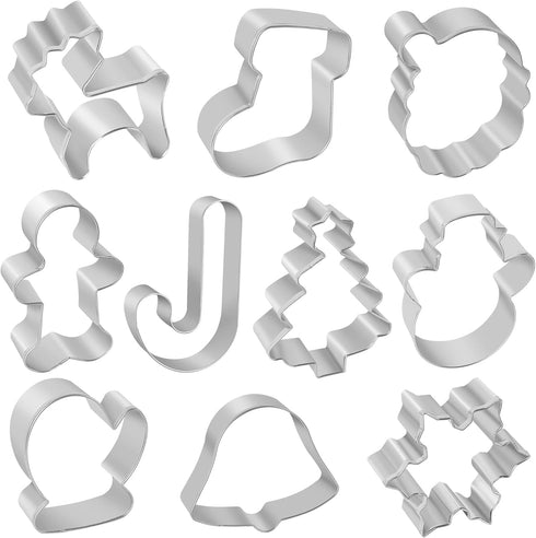 Christmas Cookie Cutters, 10 pieces Large Metal Cookie Cutters Shape - Gingerbread Man, Snowflake, Snowman, Christmas Tree, Bell, Reindeer & More ...