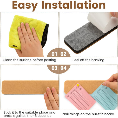 8Pcs Bulletin Board Strips, Self-Adhesive Felt Pin Board Bar Strips with 50 Pushpins, No Damage for Wall, Felt Cork Board Strips for Paste Notes, ...