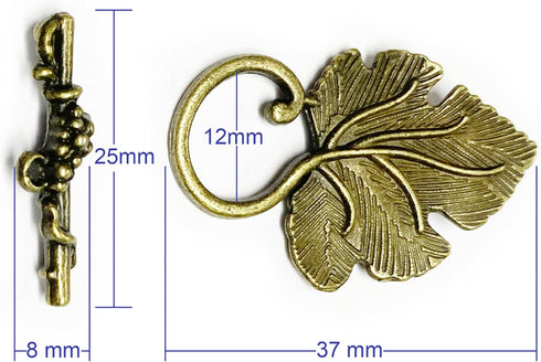 Brass Heavy Duty Jewelry Clasps Grape Leaves Clasp Toggle Findings Jewelry Making 16 Set...