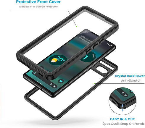 Lanhiem Pixel 6a Case, IP68 Waterproof Dustproof Shockproof Case with Built-in Screen Protector, Full Body Rugged Protective Cover for Google Pixe...