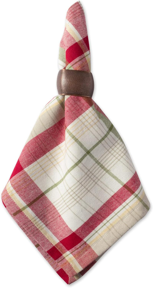 DII Orchard Plaid Collection Linen Tabletop Essentials, Napkin Set, 20x20, Taupe/Red, 6 Piece...