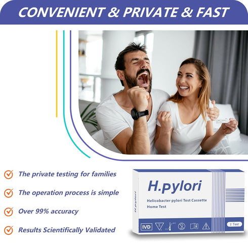 Helicobacter Pylori (H. Pylori) Home Test Kit - Fast and Accurate, 2 Tests Included, Self-Test at Home, Results in 10-15 Minutes, No Lab Visit Req...