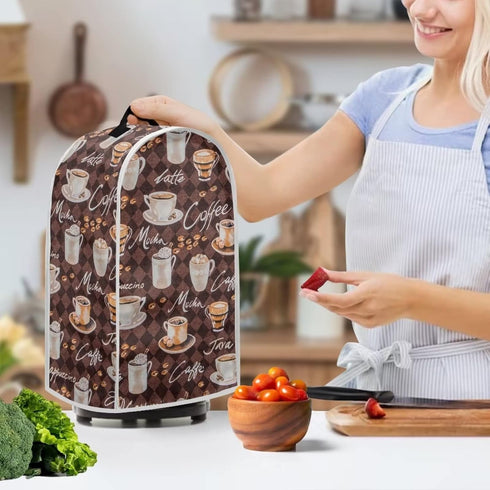 Blender Dust Cover Coffee Theme Appliance Covers for kitchen Stand Mixer or Coffee Maker Cover Polyester Dust Proof Blender Cover with Top Handle...
