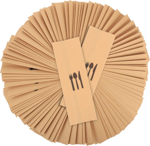 Brown Kraft Paper Bags 100pcs Disposable Silverware Flatware Paper Sleeves Kitchen Cutlery Utensils Holder for Christmas Party Table Decorations S...