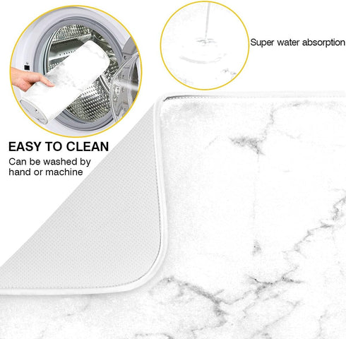 Absorbent Dish Drying Mat for Kitchen Counter - Marble Print Microfiber Drying Pad, Reversible Drainer Mats for Countertop, Large 18 x 24 inch...