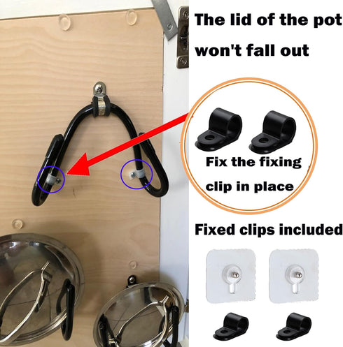 2 Pack Pot Lid Organizer Rack, Black Pot Lids Holder for Cabinet Door/Wall, No Drilling Adhesive Wall/Door Mounted Rustproof Pot and Pan Cover for...