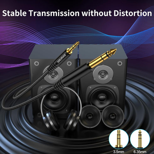 3.5 mm to 6.35 mm Stereo Audio Cable 6.6 Feet, 1/8 to 1/4 TRS Audio Cable with Zinc Alloy and Nylon Braid for Guitar, Laptop, Home Theater Devices...