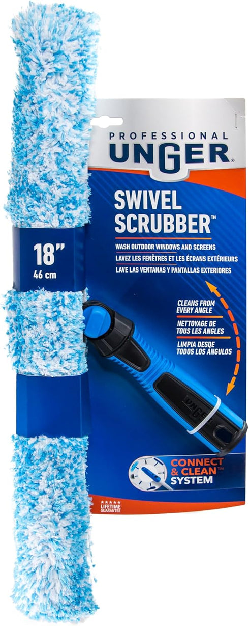 Unger Professional 18" Swivel Window Scrubber Washer for Glass and Window Cleaning, Commercial & Residential Use, Microfiber Sleevee with Scrub Zo...