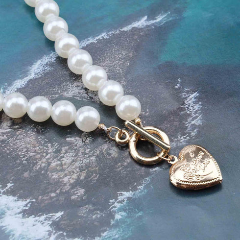 Vintage Pearl Choker Necklace Gold Circle T Bar Necklace Bohemia Heart Necklace Love Heart Pendant Necklace Chain Jewelry for Women and Girls (Hea...
