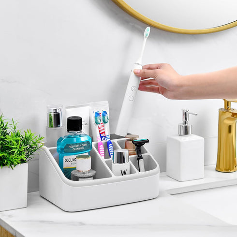 VITVITI Toothbrush Holders for Bathrooms, 6 Slots Toothpaste Bathroom Counter Organizer for Kids, Plastic Bathroom Organizer for Countertop/Sink/V...